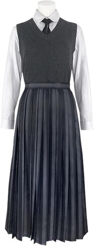 Women Goth School Uniform Cosplay Costume Pleated Dress Skirt Grey Stripes Suit Party Halloween Outfits in Saudi Arabia