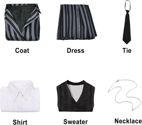 Women Goth School Uniform Cosplay Costume Pleated Dress Skirt Grey Stripes Suit Party Halloween Outfits in Saudi Arabia