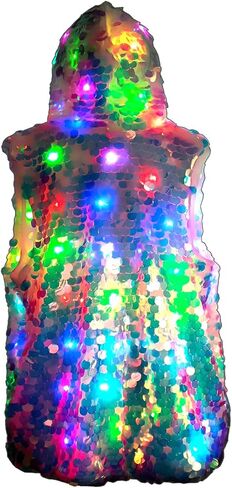 شهم إمرأة بنات للجنسين 15 لون LED أضواء التألق الترتر سترة فستان بتصميم حالم لحفلة الهالوين أداء زي in Kuwait