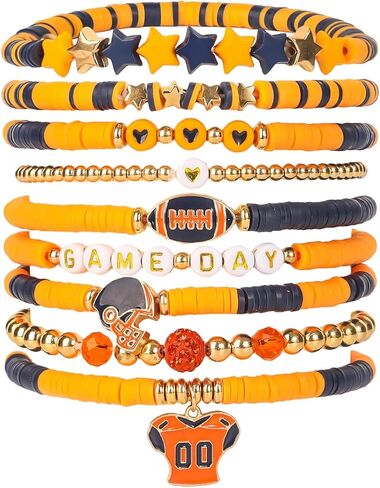 Hlcof Game Day 9pcs Bracelet Football Charm Beaded Stretch Bracelet Sports Jewelry for Football Dads Moms Coaches Fans Gifts for teens in Saudi Arabia