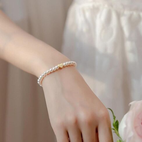 GIGB PBDK Gold Heart Pearl Stretch Bracelet for Women Fashion Exquisite Pearl Love Statement Bangles Minimalist Pearl Elastic Bracelet Valentine's Day Jewelry in Saudi Arabia