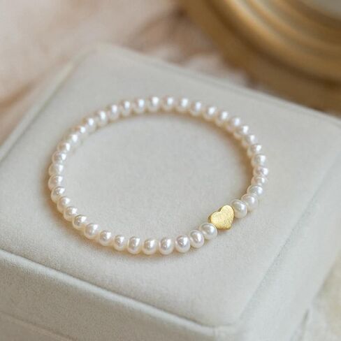 GIGB PBDK Gold Heart Pearl Stretch Bracelet for Women Fashion Exquisite Pearl Love Statement Bangles Minimalist Pearl Elastic Bracelet Valentine's Day Jewelry in Saudi Arabia