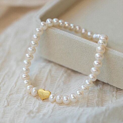GIGB PBDK Gold Heart Pearl Stretch Bracelet for Women Fashion Exquisite Pearl Love Statement Bangles Minimalist Pearl Elastic Bracelet Valentine's Day Jewelry in Saudi Arabia