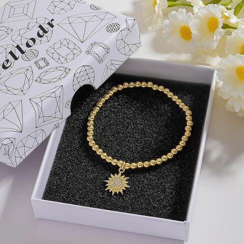 Hellodr Gold Beaded Charms Bracelet for Women, 18K Gold Plated Stretch Bracelets with Sun Moon Charm, Ideal Jewelry Gifts for Her Birthday on Special Occasions in Saudi Arabia