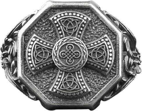 the roller stone - Silver Celtic Knot in Cross Signet Ring, Engraved Trinity and Infinity Knot in Cross Patte Ring, Minimalist Mythology Jewelry in Saudi Arabia