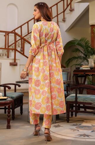Janasya Indian Women's Cotton Off White Floral Print Casual Wear Kurta Set for Women in Saudi Arabia