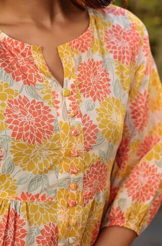 Janasya Indian Women's Cotton Off White Floral Print Casual Wear Kurta Set for Women in Saudi Arabia