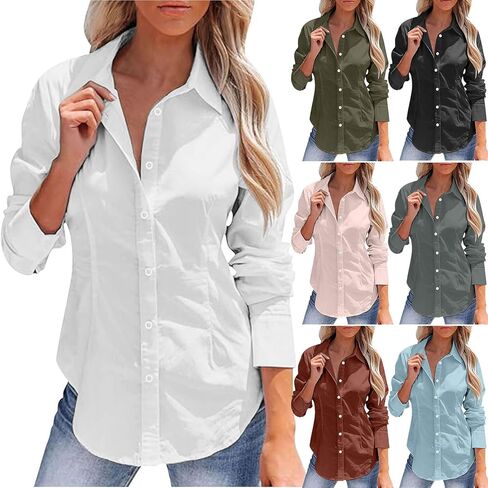 Linen Shirts for Women Loose Fit Flowy Button Down Long Sleeve Shirt Dressy Casual Collared Work Tunic Tops in Saudi Arabia