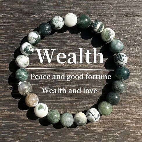 Beaded Stretch Bracelets for Women Moss Agate Bracelet for Wealth Fortune Jewelry Gift Perfect for Seeking Peace Good Luck in Saudi Arabia
