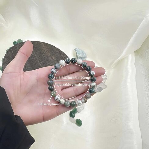 Beaded Stretch Bracelets for Women Moss Agate Bracelet for Wealth Fortune Jewelry Gift Perfect for Seeking Peace Good Luck in Saudi Arabia