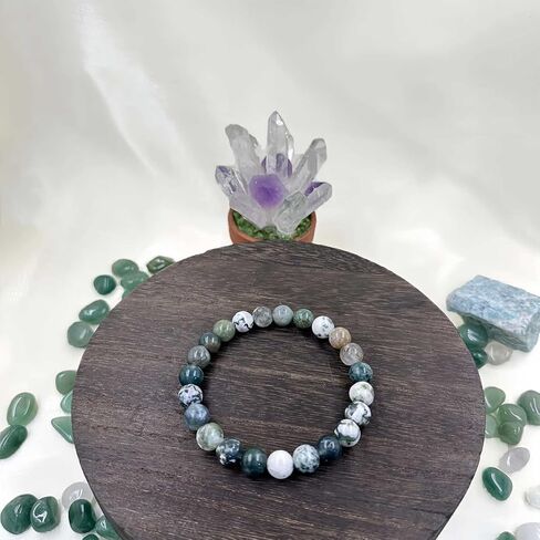 Beaded Stretch Bracelets for Women Moss Agate Bracelet for Wealth Fortune Jewelry Gift Perfect for Seeking Peace Good Luck in Saudi Arabia