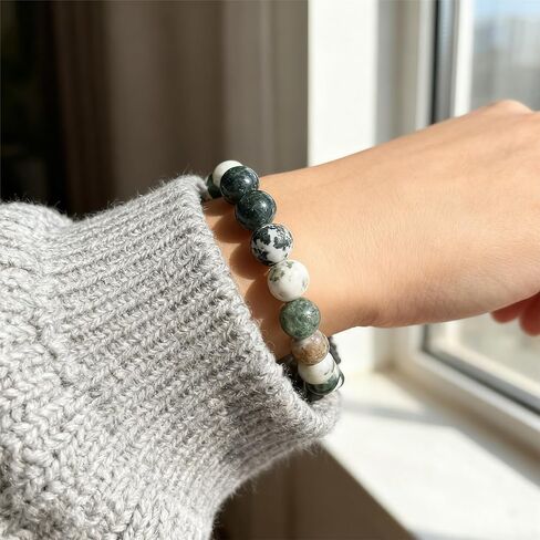 Beaded Stretch Bracelets for Women Moss Agate Bracelet for Wealth Fortune Jewelry Gift Perfect for Seeking Peace Good Luck in Saudi Arabia