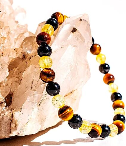 WFJ Citrine, Yellow Tiger Eye, Onyx Triple Protection Bracelet for Men and women (8MM) 19cm in Saudi Arabia
