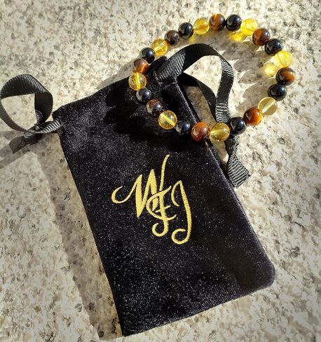 WFJ Citrine, Yellow Tiger Eye, Onyx Triple Protection Bracelet for Men and women (8MM) 19cm in Saudi Arabia