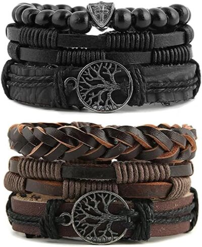 6 Men'S And Women'S Minimalist Woven Bracelets, Hand Woven Leather Bracelets With Adjustable Ethnic Punk Style Wooden Beads in Saudi Arabia