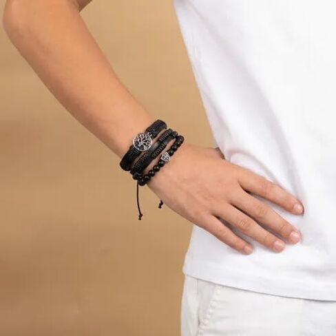 6 Men'S And Women'S Minimalist Woven Bracelets, Hand Woven Leather Bracelets With Adjustable Ethnic Punk Style Wooden Beads in Saudi Arabia