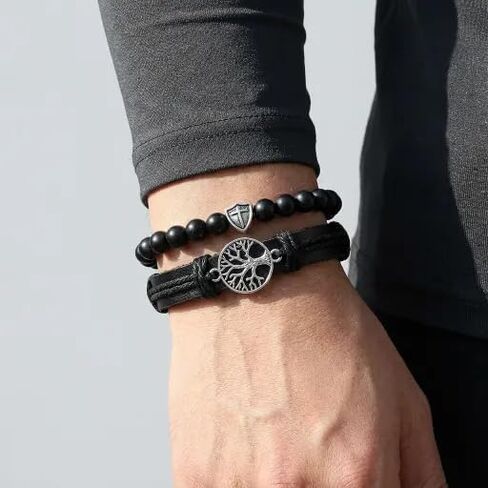 6 Men'S And Women'S Minimalist Woven Bracelets, Hand Woven Leather Bracelets With Adjustable Ethnic Punk Style Wooden Beads in Saudi Arabia