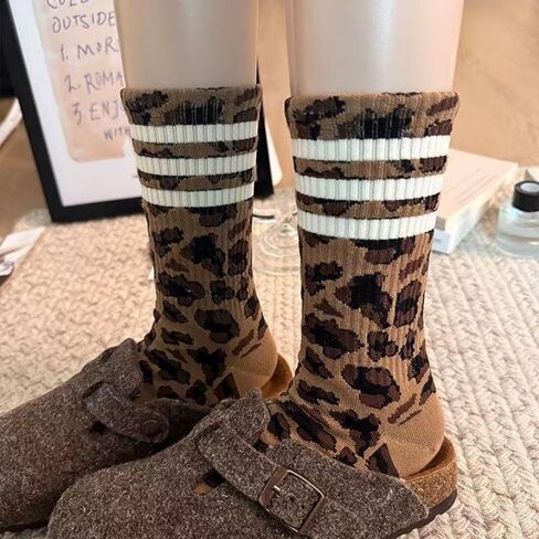4 Pairs Women’s Crew Socks, Leopard Print Retro Fashion Socks, Soft Breathable Fabric for Daily Wear, Casual Outings & Sneaker Matches, Stylish Comfortable Footwear in Saudi Arabia