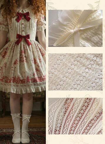 Luvrionex 5 Pairs Lace Ruffle Socks for Women Frilly Crew Bow Socks Cream Princess Lolita Gift in Saudi Arabia
