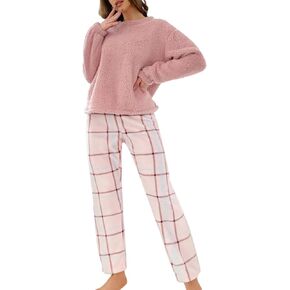 XULEN Women's Fuzzy Fleece Pajamas Set Flannel 2 Piece Winter Warm Comfy Printed Loungewear Sleepwear Pj Sets in Saudi Arabia