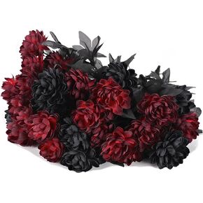 starcorss line Black Burgundy Artificial Flowers Dahlia Bouquet - Lifelike Faux Gothic Floral Arrangement - 20 Piece Set for Black Red Gothic Decor or Unique Valentine's Accents in Saudi Arabia