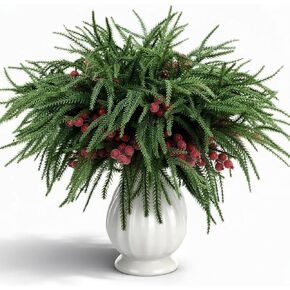 Zeyune 66 Pcs Christmas Norfolk Pine Stems Artificial Norfolk Pine Branches with Pinecones Stems Faux Evergreen Sprigs Fake Greenery for Christmas DIY Home Decoration in Saudi Arabia