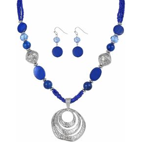 Jules D. مجموعة قلادة وأقراط متعددة دائرية الشكل مكونة من قلادة وأقراط من الخرز الملون وقلادات عصرية ومجوهرات مقلدة in Kuwait