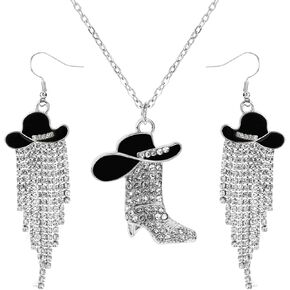 Yuunheg 2 Pcs Cowgirl Jewelry for Women Cowgirl Accessories for Women Sparkly Rhinestone Western Tassel Earrings and Cowboy Boot Necklace Sets for Wild West Theme Party Country Music Festival in Kuwait