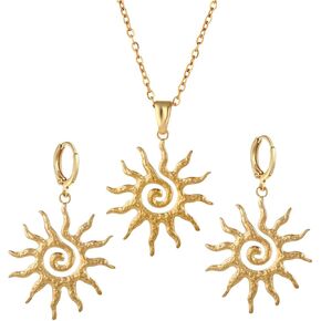 Dreuyet Sun Earrings and Necklace for Women Dainty Chunky Spiral Gold Sunburst Sunflower Charm Pendant Necklace Statement Huggie Hoop Earrings Prom Party Jewelry Gifts in Kuwait