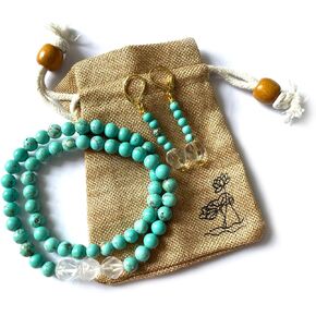 LCYFJW Natural Blue Turquoise Stone Beads Necklace,Real Genuine Three Multi-Cut Crystal Quartz Gemstone Boho Bohemian Beading Necklace and Drop Dangle Earrings Jewelry for Women in Saudi Arabia