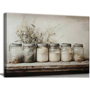 Farm Kitchen Canvas Wall Art Rustic Vintage Country Mason Jar Spice Still Life Culinary art Painting Picture Farmhouse Wall Decor Poster Print Artwork for Dining room Home Decoration in Saudi Arabia