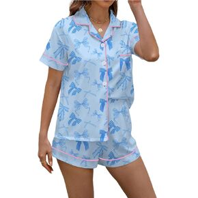 PUNINGXS Women's Pajama Set Short Sleeved Button Top and Shorts Cute Pjs with Chest Pocket Two Piece Jammies Outfits Set in Saudi Arabia