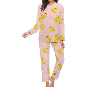 Deiubuc Women's Cute Yellow Rubber Ducks Pajama Sets Long Sleeve Sleepwear Loungewear Soft Pajamas for Women Set S in Saudi Arabia