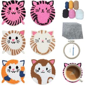 57lilina 6pcs Footprint Punch Needle Coaster Kit for Kids Beginners Adults, Complete Punch Needle Stitching Embroidery Art Coasters Kit for Kids Adult Beginner Punch Needling Coaster in Kuwait