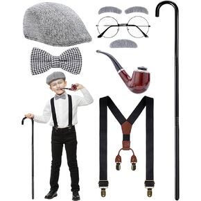 Vivrerizo 100th day of School Costume - Old Man Costume Accessories for Grandpa Outfit Dress Up Cosplay in Kuwait