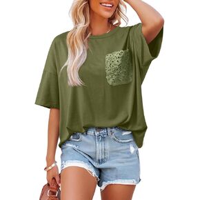 Dokotoo Womens Tops Cute Lace Summer Short Sleeves Oversized Casual T Shirts Lace Pockets in Saudi Arabia