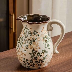 Luetcattus Ceramic Vase Set of 3, Vintage Green and Beige Vases Set for Home Decor, Chinoiserie Floral Decorative Vase for Living Room, Bookshelf, Office (5.9"+7.9"+9.8") in Saudi Arabia