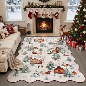 Collive Christmas Rugs for Bedroom, 5x7 Red Washable Area Rug Non Slip, Soft Ultra-Thin Christmas Tree Santa Claus Holiday Decor Carpet for Living Room Kids Room Nursery in Kuwait
