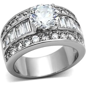 Nationalonlinediscounts Bold Round Cut Cubic Zirconia Wide Band w Baguettes Engagement Promise CZ Ring in Saudi Arabia