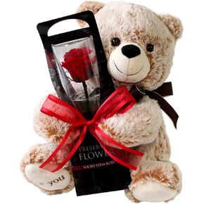 宅配花屋さん花RiRo Preserved Flower, Preserved Rose, Teddy Bear with Single Red Rose, Gift, Celebration, Anniversary, Birthday, Flower Arrangement, Flower Gift, Everlasting Rose, Flowers, for Women in Saudi Arabia