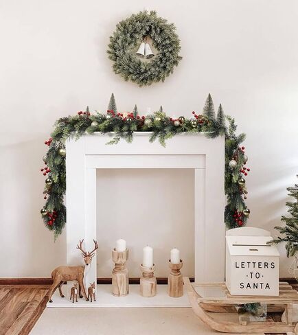 JoyHome الصنوبر عيد الميلاد إكليل، 6FT الخضرة الاصطناعية الصنوبر إكليل واقعية الأرز والسرو لقضاء عطلة رف الموقد الجدول الديكور المركزية، التدرج الأخضر in Kuwait