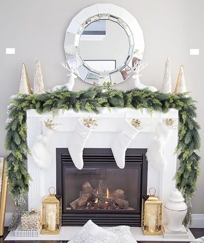 JoyHome الصنوبر عيد الميلاد إكليل، 6FT الخضرة الاصطناعية الصنوبر إكليل واقعية الأرز والسرو لقضاء عطلة رف الموقد الجدول الديكور المركزية، التدرج الأخضر in Kuwait