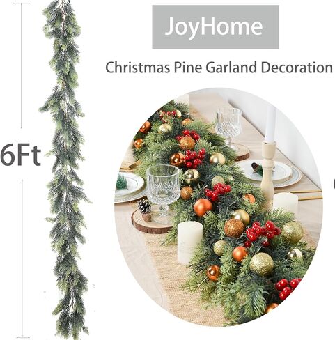 JoyHome الصنوبر عيد الميلاد إكليل، 6FT الخضرة الاصطناعية الصنوبر إكليل واقعية الأرز والسرو لقضاء عطلة رف الموقد الجدول الديكور المركزية، التدرج الأخضر in Kuwait