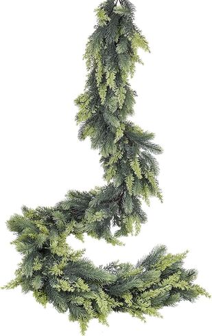 JoyHome الصنوبر عيد الميلاد إكليل، 6FT الخضرة الاصطناعية الصنوبر إكليل واقعية الأرز والسرو لقضاء عطلة رف الموقد الجدول الديكور المركزية، التدرج الأخضر in Kuwait