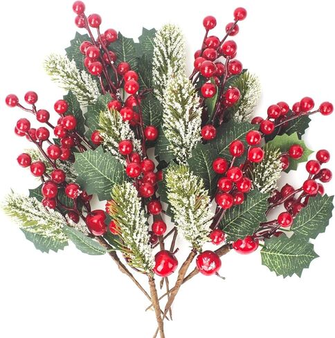 10 عبوات من أغصان التوت الاصطناعي لعيد الميلاد لتزيين الأشجار، سيقان التوت الأحمر ذاتية الصنع لديكور إكليل الحرف اليدوية in Kuwait