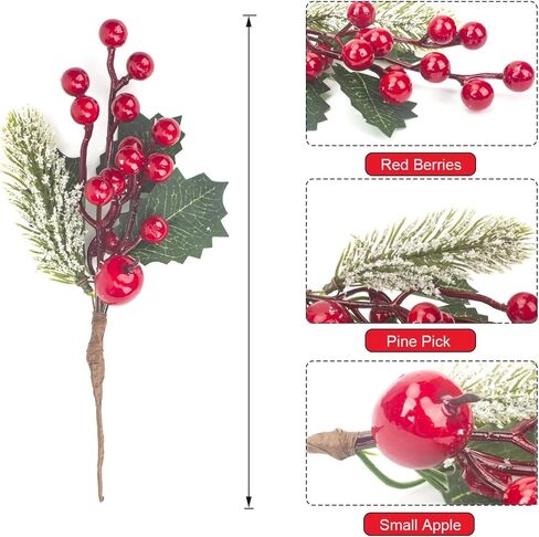 10 عبوات من أغصان التوت الاصطناعي لعيد الميلاد لتزيين الأشجار، سيقان التوت الأحمر ذاتية الصنع لديكور إكليل الحرف اليدوية in Kuwait