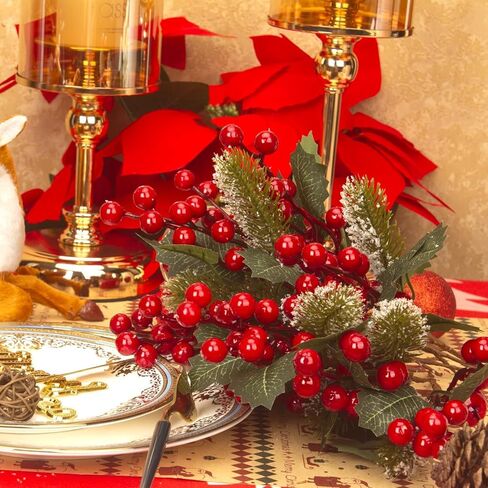 10 عبوات من أغصان التوت الاصطناعي لعيد الميلاد لتزيين الأشجار، سيقان التوت الأحمر ذاتية الصنع لديكور إكليل الحرف اليدوية in Kuwait