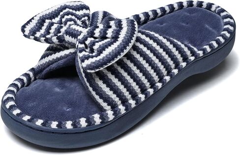 Meik Mangni Womens Memory Foam Slippers with Bow Fuzzy Non-Slip House Shoes Cozy Soft Open Toe Indoor Outdoor Slides for Winter in Kuwait