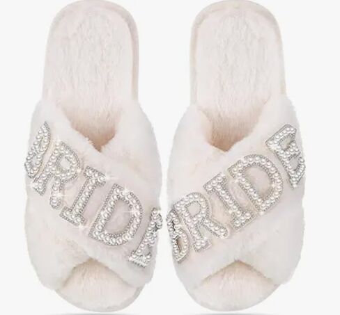 White Bride Slippers for Wedding Day Bridesmaid Slippers Mother of the Bride Gifts for Bridal and Bachelorette Party(Size 7-8) in Saudi Arabia