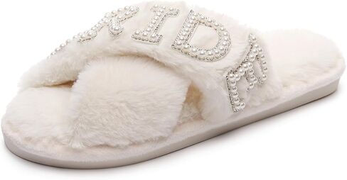White Bride Slippers for Wedding Day Bridesmaid Slippers Mother of the Bride Gifts for Bridal and Bachelorette Party(Size 7-8) in Saudi Arabia